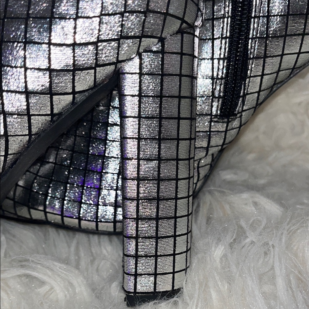 Silver Holographic Grid Knee-High Boots - Women - Picture 10 of 11